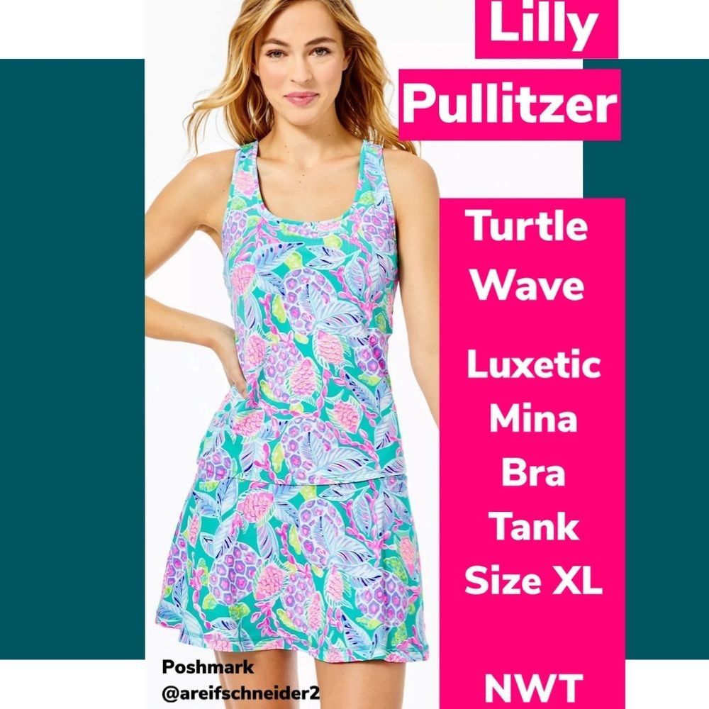 🌊NWT Lilly Pulitzer Luxetic Mina Bra Tank in Turtle Wave Size XL🌊